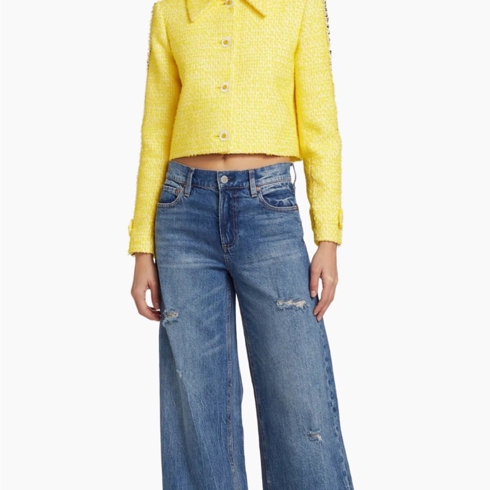 Alice + Olivia Tammy Tweed Happy Yellow Jacket Sz Large AUTHENTIC NWT